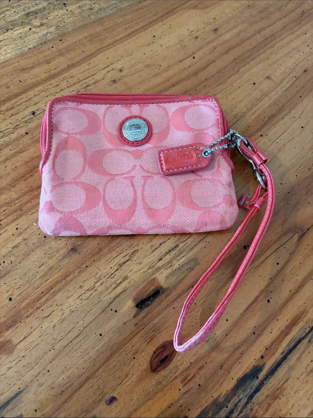 Coach Coral Pink Signature Wristlet with Detachable Strap